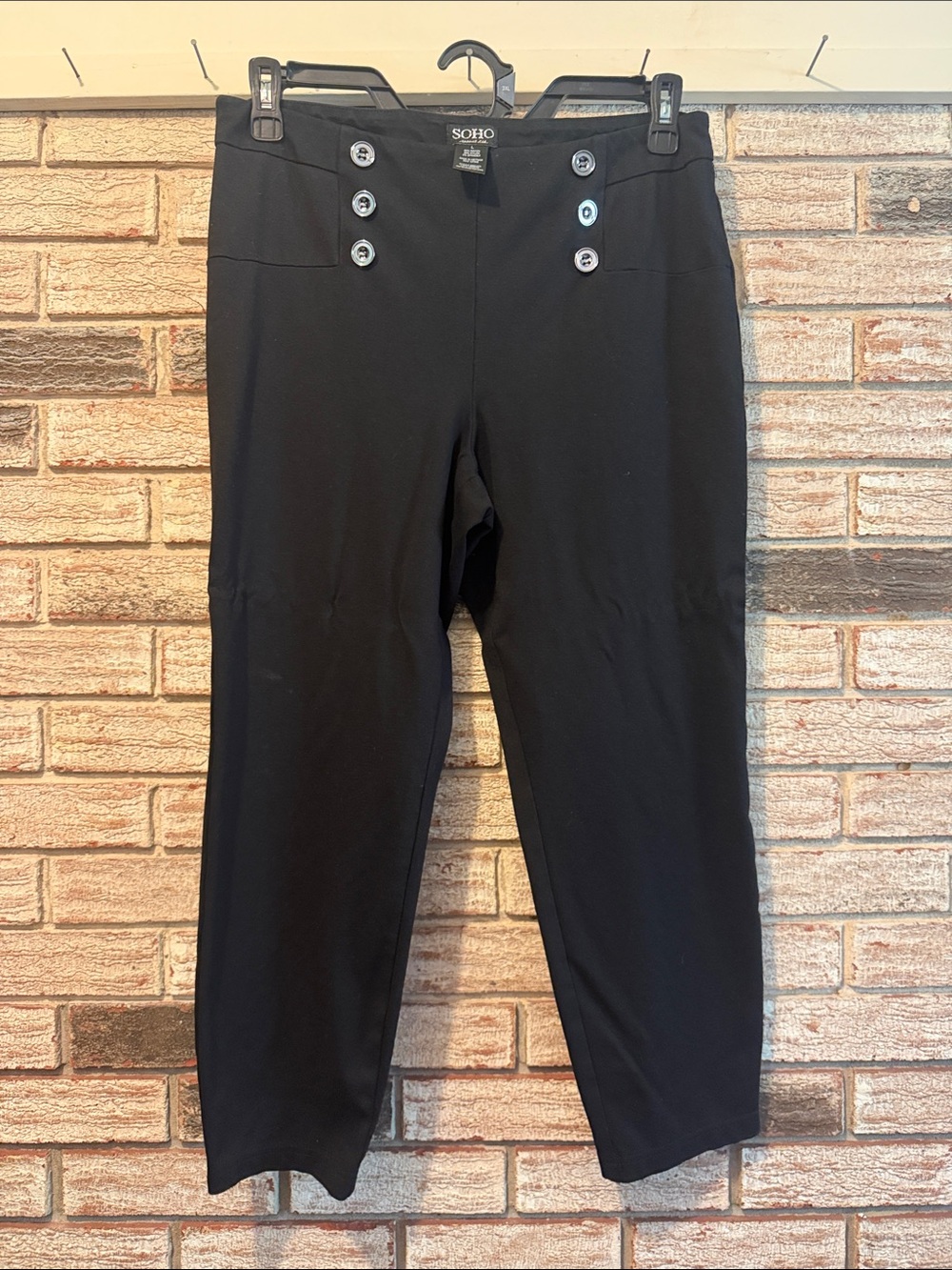 Soho Black Ponte Pants with Decorative Sailor Buttons